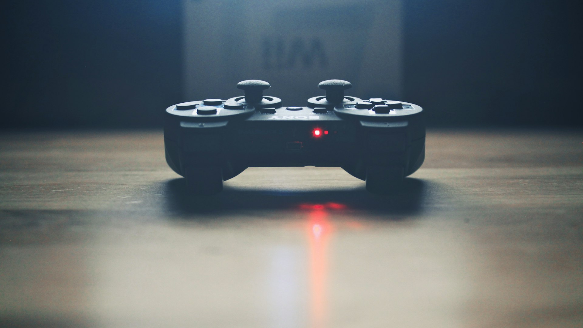 Competitive gaming setup with dramatic lighting